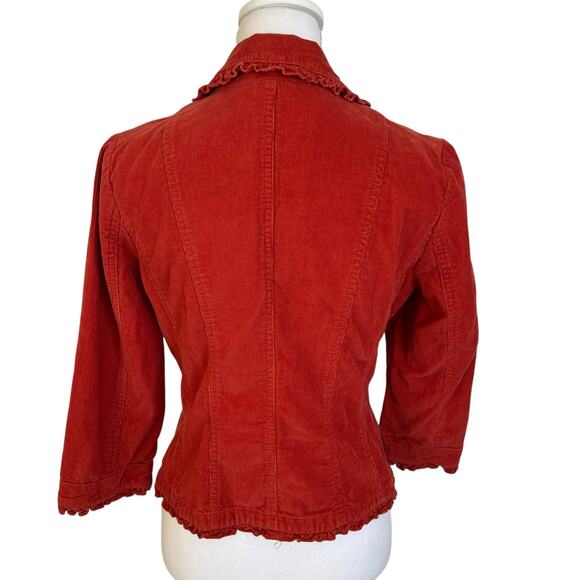 Sandro Corduroy Jacket Women's Size Small Orange Rust Cropped Ruffle Trim Button - Picture 4 of 6